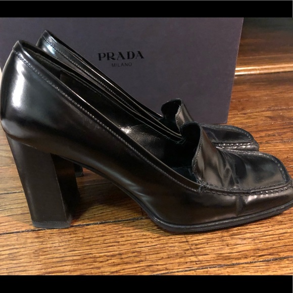 prada block heel loafer